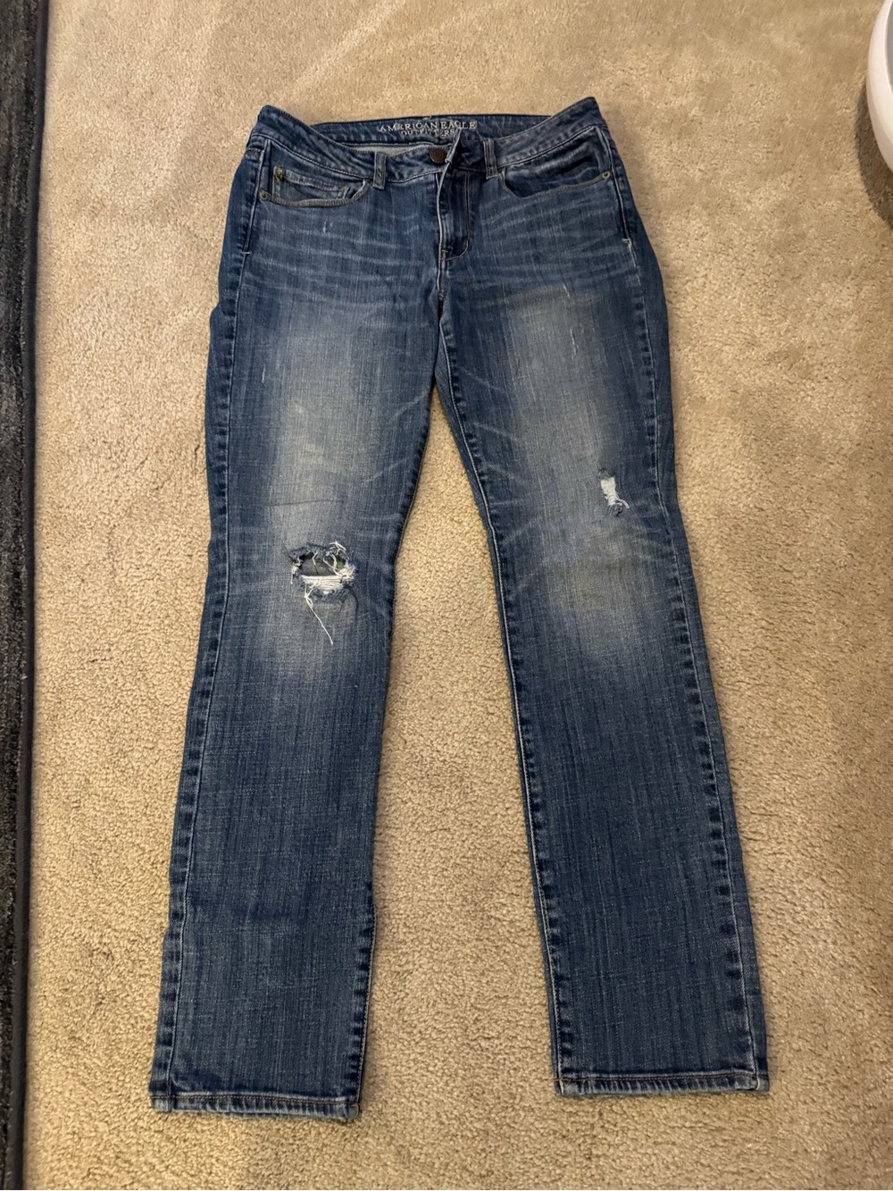 American Eagle Outfitters Blue Distressed Straight Leg Jeans